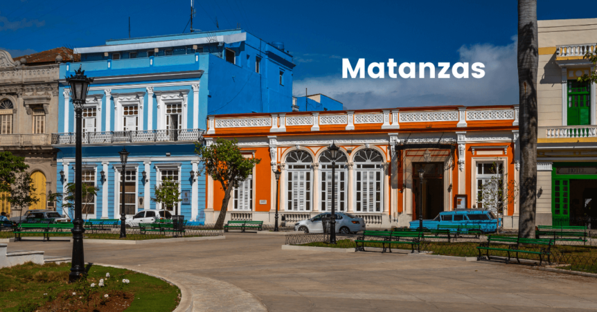 key attractions in Matanzas, Cuba, including the Pharmaceutical Museum, Sauto Theater, Bellamar Caves, Junco Palace Museum, Calle Narváez with its street art, and Parque de la Libertad. The image captures the rich history, culture, and natural beauty of Matanzas, making it an ideal Matanzas tour from Havana.